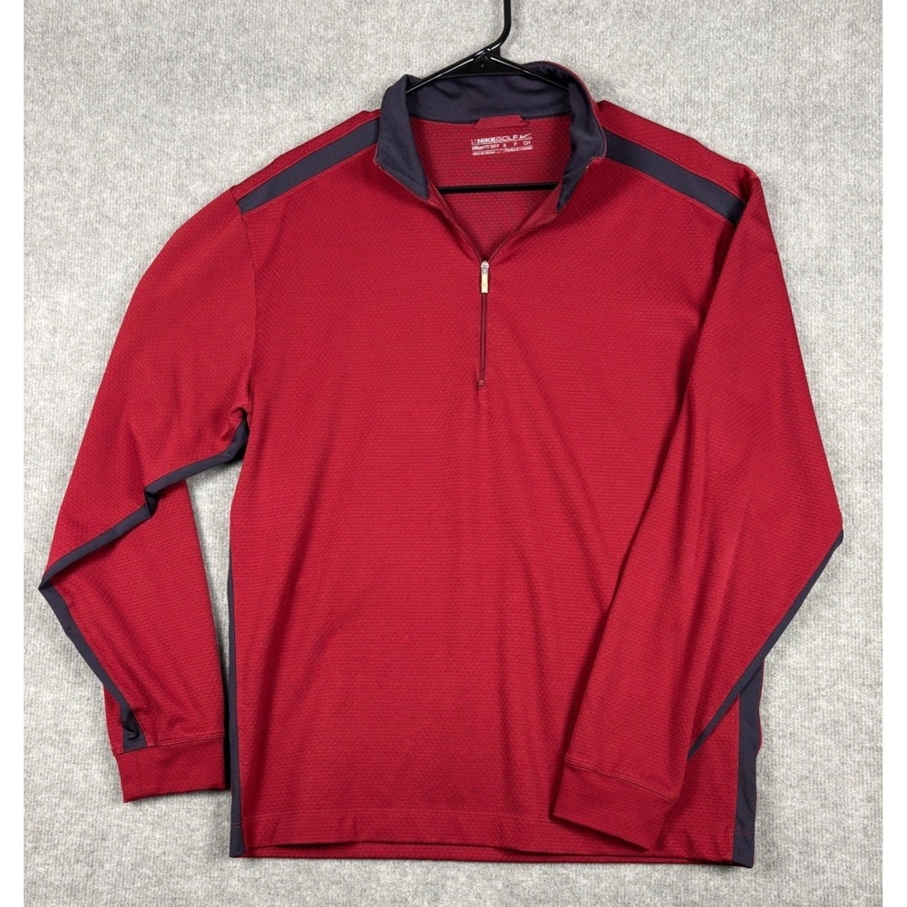 Nike Golf NikeFit Dry 1/4 Zip Pullover Textured Activewear Small Red Black